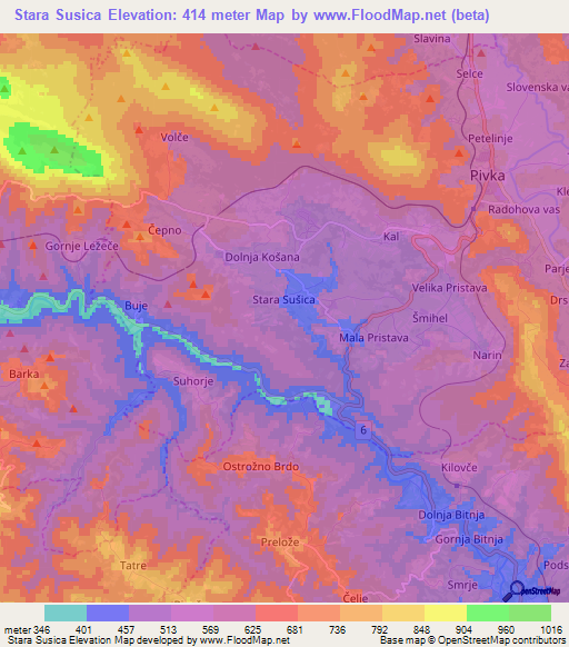 Stara Susica,Slovenia Elevation Map