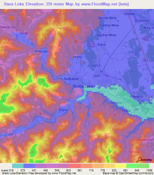 Stara Loka,Slovenia Elevation Map