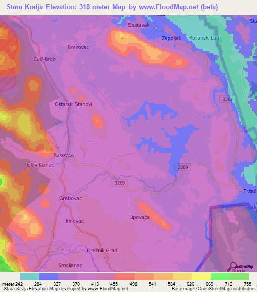 Stara Krslja,Croatia Elevation Map