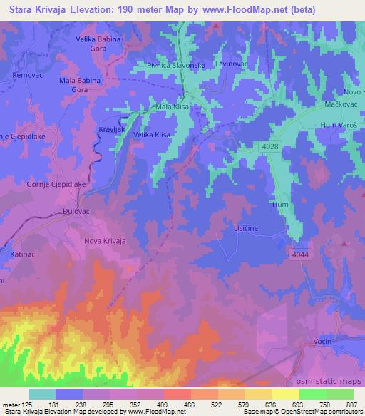 Stara Krivaja,Croatia Elevation Map