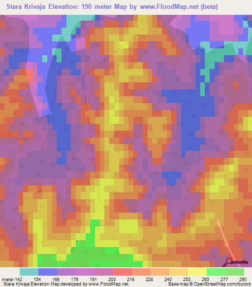 Stara Krivaja,Croatia Elevation Map