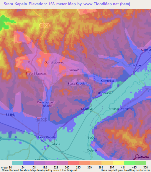 Stara Kapela,Croatia Elevation Map