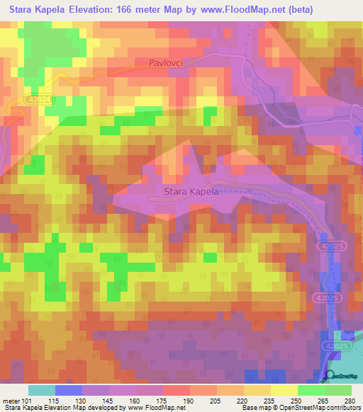 Stara Kapela,Croatia Elevation Map