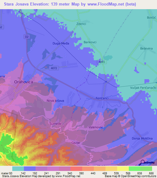 Stara Josava,Croatia Elevation Map