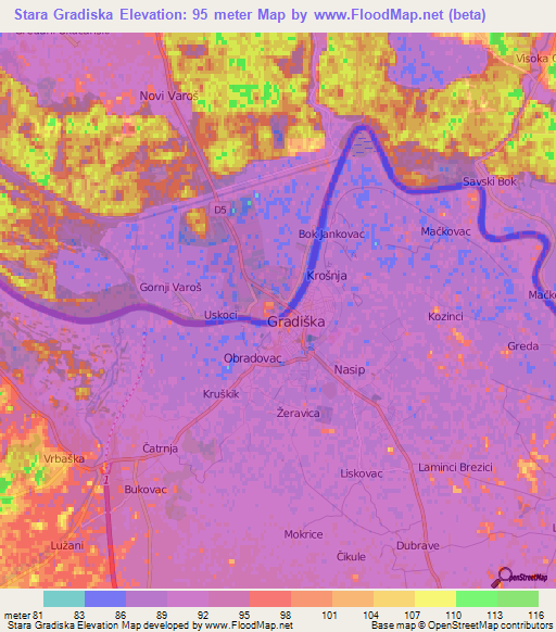 Stara Gradiska,Croatia Elevation Map