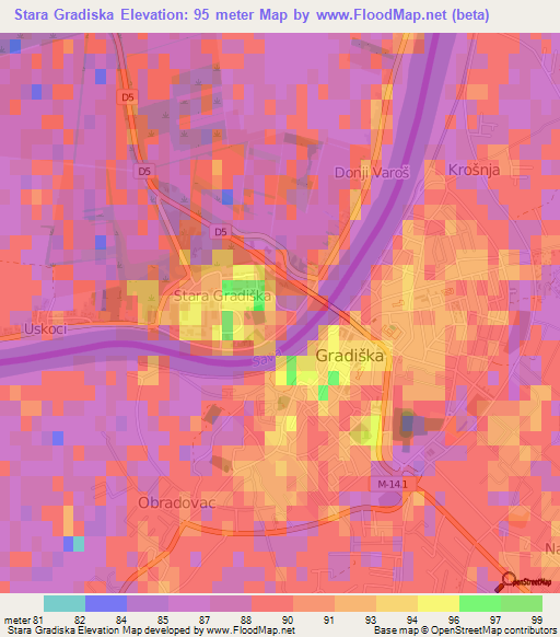 Stara Gradiska,Croatia Elevation Map