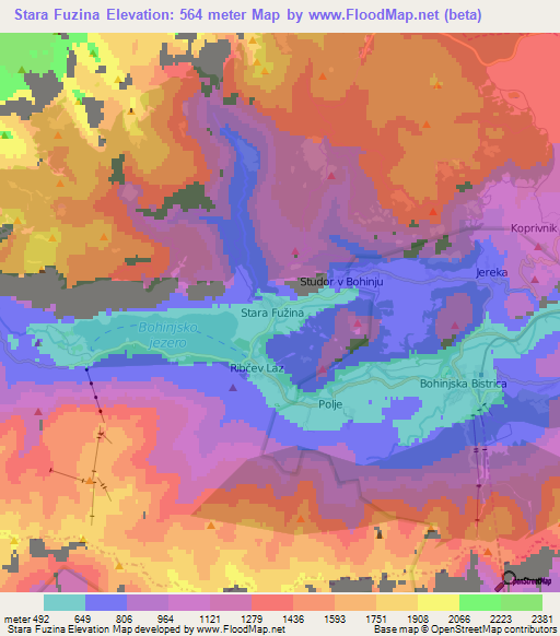 Stara Fuzina,Slovenia Elevation Map