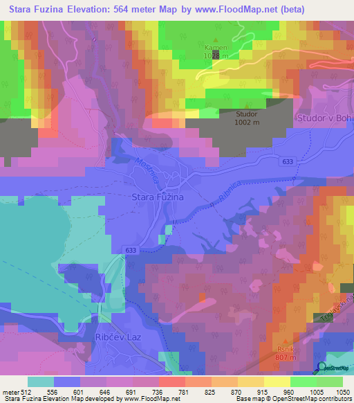 Stara Fuzina,Slovenia Elevation Map