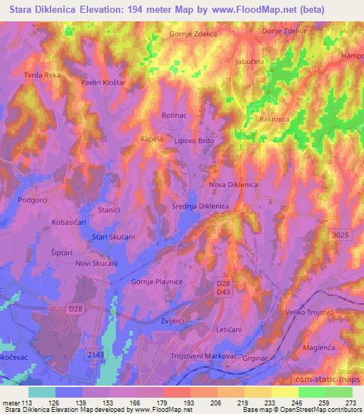 Stara Diklenica,Croatia Elevation Map