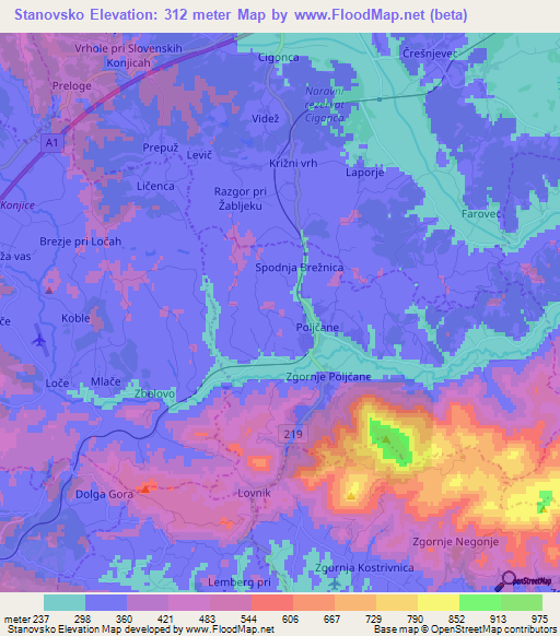 Stanovsko,Slovenia Elevation Map