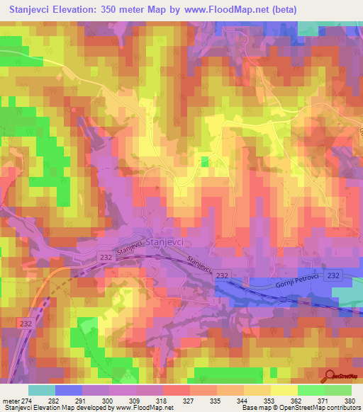 Stanjevci,Slovenia Elevation Map