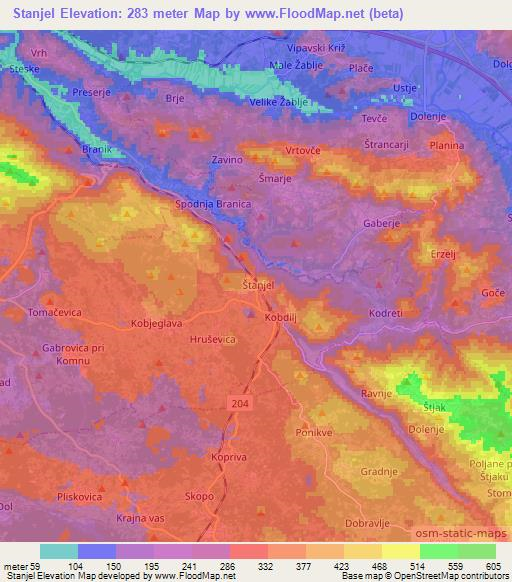 Stanjel,Slovenia Elevation Map