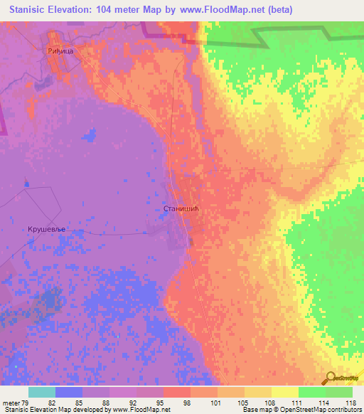 Stanisic,Serbia Elevation Map