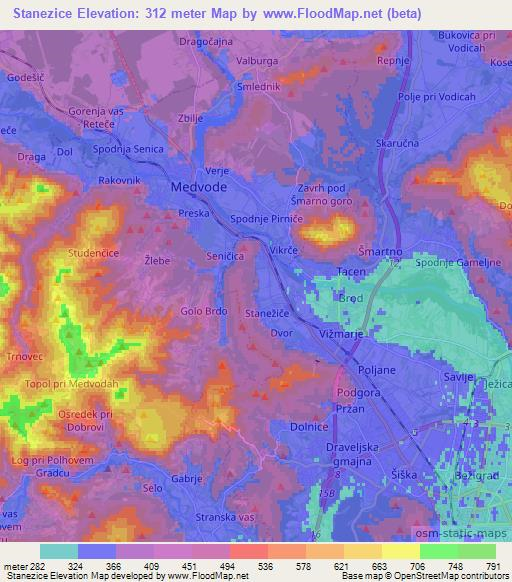 Stanezice,Slovenia Elevation Map