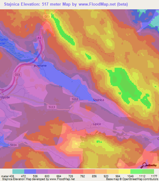 Stajnica,Croatia Elevation Map