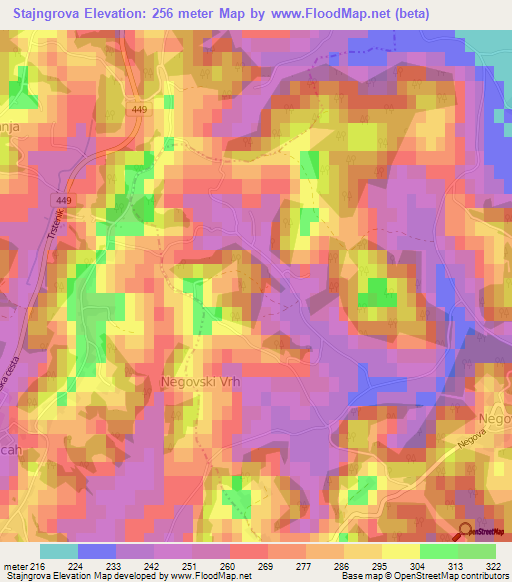 Stajngrova,Slovenia Elevation Map