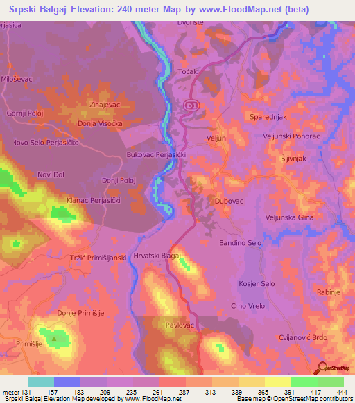 Srpski Balgaj,Croatia Elevation Map