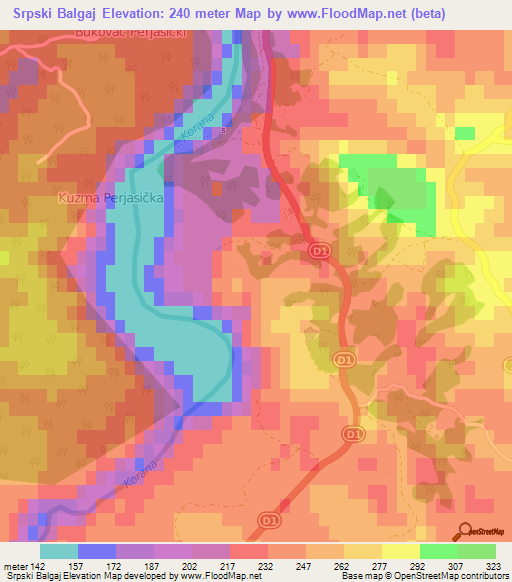 Srpski Balgaj,Croatia Elevation Map