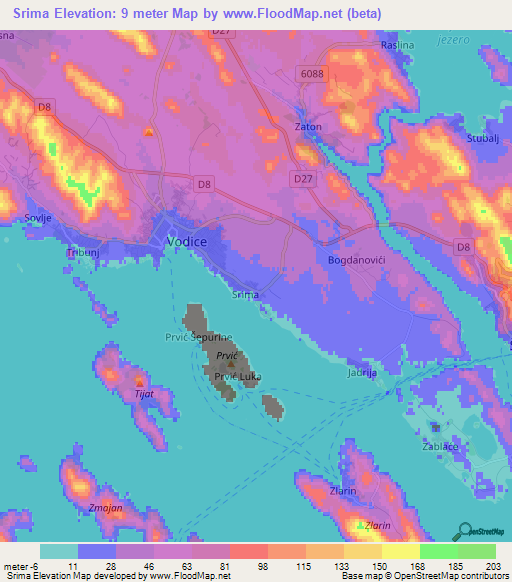 Srima,Croatia Elevation Map