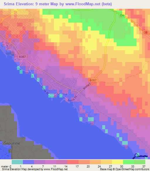 Srima,Croatia Elevation Map