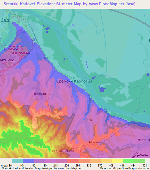 Sremski Karlovci,Serbia Elevation Map