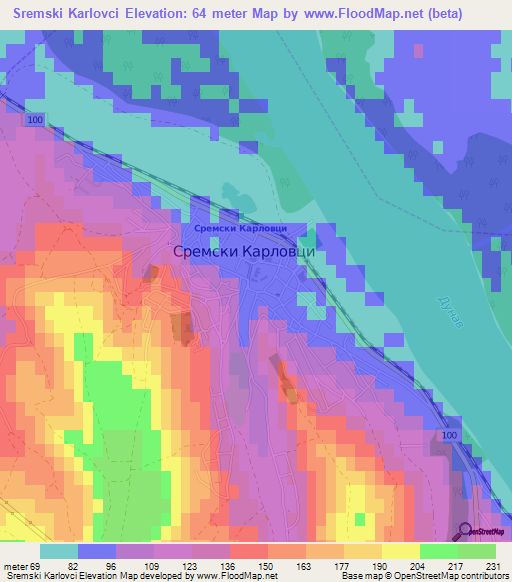 Sremski Karlovci,Serbia Elevation Map