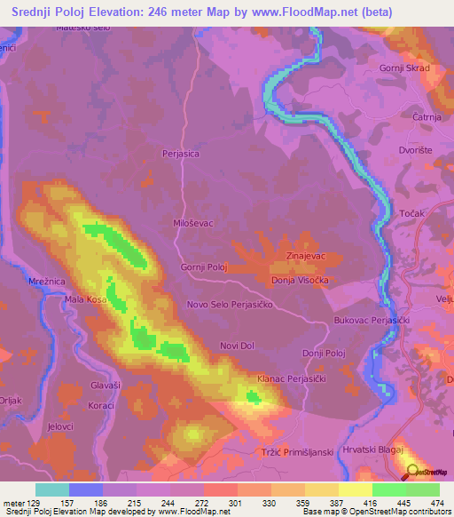 Srednji Poloj,Croatia Elevation Map