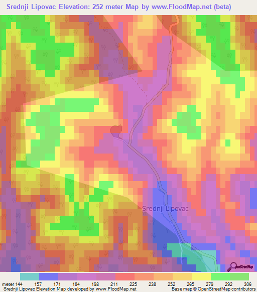 Srednji Lipovac,Croatia Elevation Map