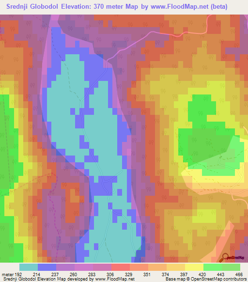 Srednji Globodol,Slovenia Elevation Map