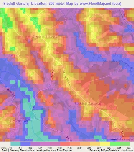 Srednji Gasteraj,Slovenia Elevation Map