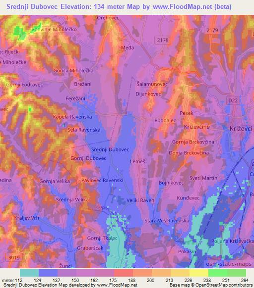 Srednji Dubovec,Croatia Elevation Map