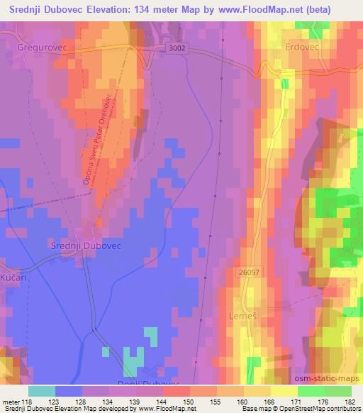 Srednji Dubovec,Croatia Elevation Map