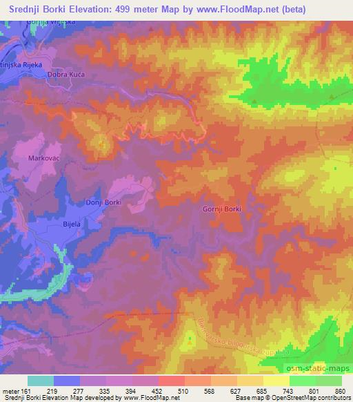 Srednji Borki,Croatia Elevation Map