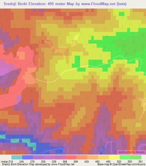 Srednji Borki,Croatia Elevation Map