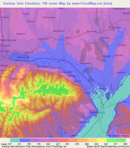 Srednje Selo,Croatia Elevation Map