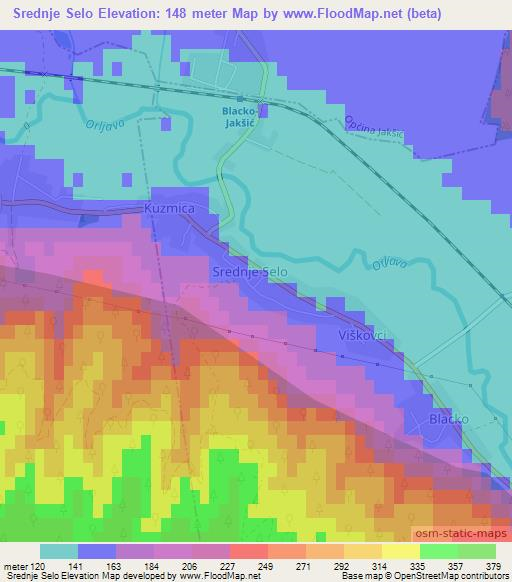 Srednje Selo,Croatia Elevation Map