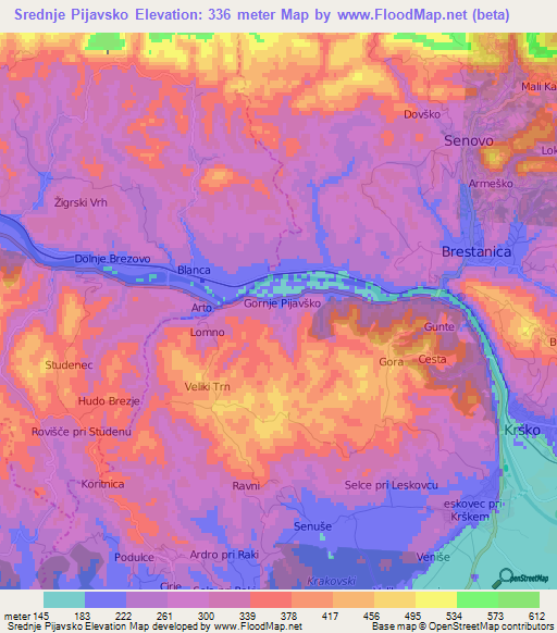 Srednje Pijavsko,Slovenia Elevation Map