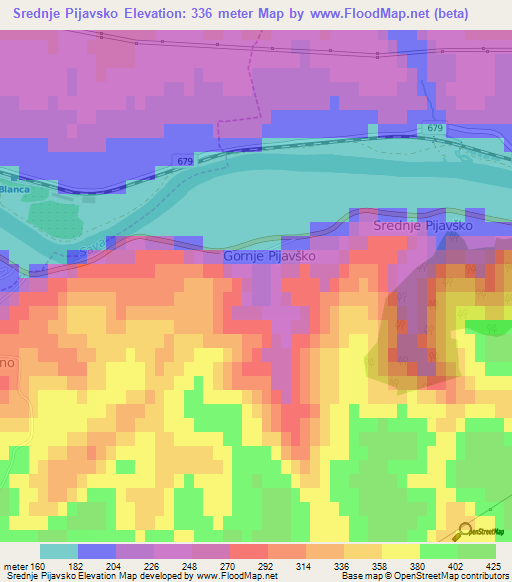 Srednje Pijavsko,Slovenia Elevation Map