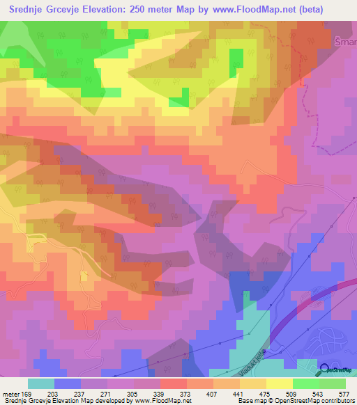 Srednje Grcevje,Slovenia Elevation Map