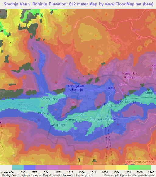 Srednja Vas v Bohinju,Slovenia Elevation Map