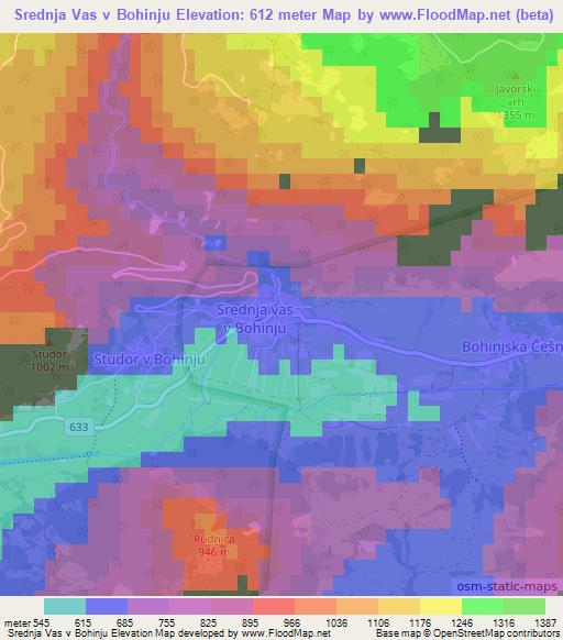 Srednja Vas v Bohinju,Slovenia Elevation Map