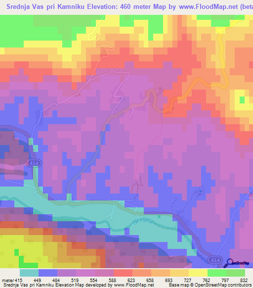 Srednja Vas pri Kamniku,Slovenia Elevation Map