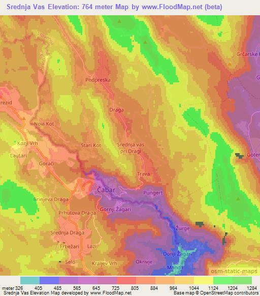 Srednja Vas,Slovenia Elevation Map