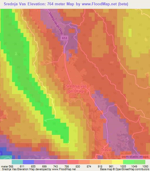 Srednja Vas,Slovenia Elevation Map