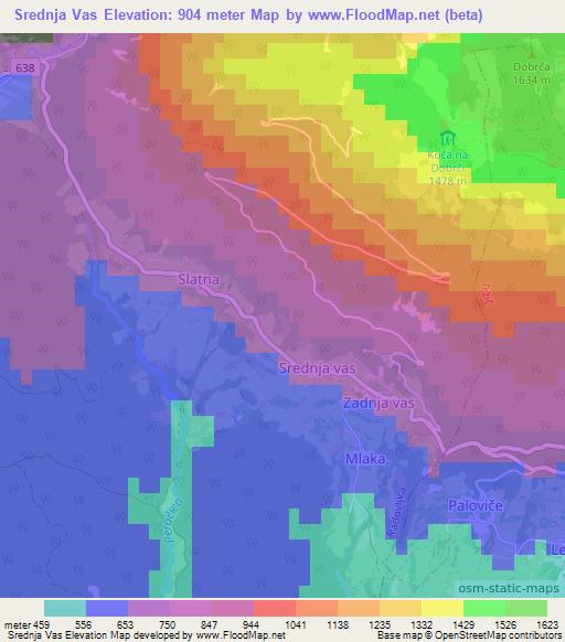 Srednja Vas,Slovenia Elevation Map