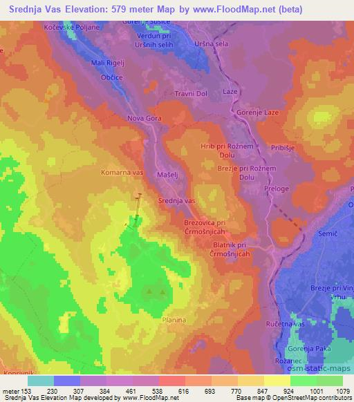 Srednja Vas,Slovenia Elevation Map