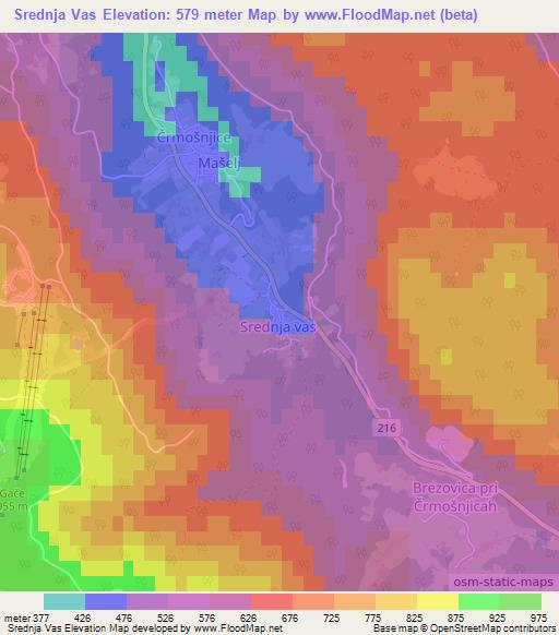 Srednja Vas,Slovenia Elevation Map