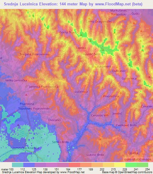 Srednja Lucelnica,Croatia Elevation Map