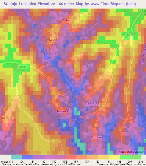 Srednja Lucelnica,Croatia Elevation Map