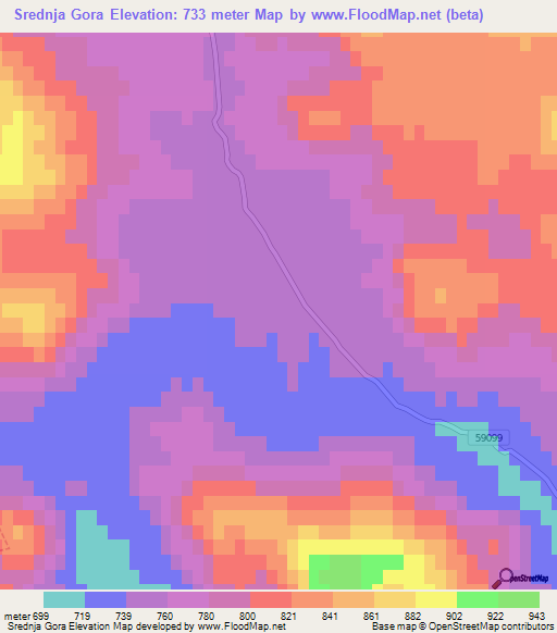 Srednja Gora,Croatia Elevation Map